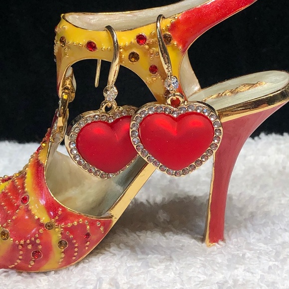 925 Silver with plated gold Pretty red heart  earrings —-NWOT - Picture 9 of 13